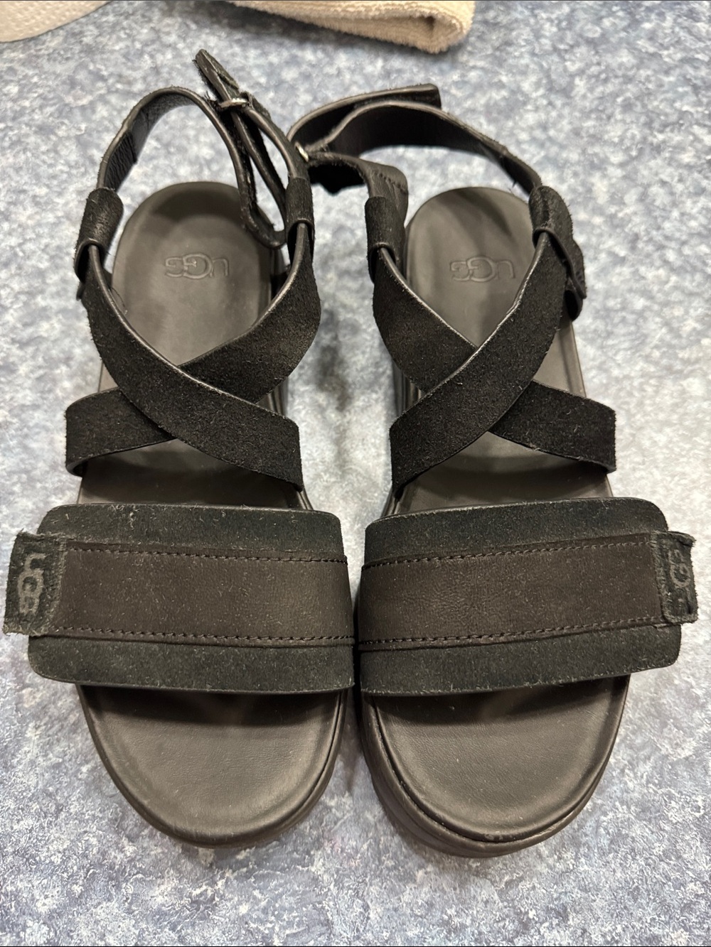 UGG Black Suede Strappy Platform Sandals